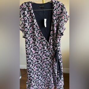 Banana Republic Floral Wrap Dress - Navy with Pink & White Flowers